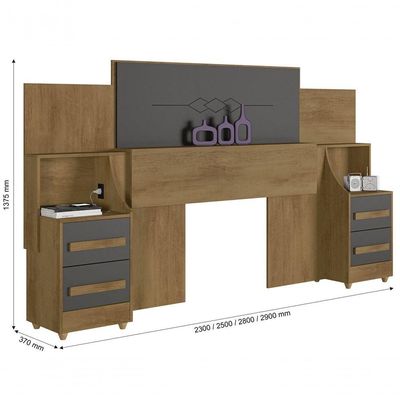 Cabeceira De Casal Extensível Síria Cinamomo Com Grafite - Rv Móveis