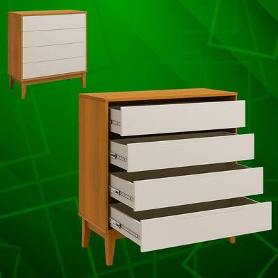 Comoda Gaveteira Elfe Classic 4 Gavetas Areia Fosco Com Savana - Moveisaqui