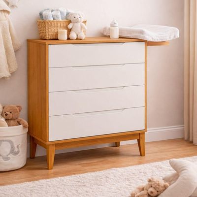 Comoda Gaveteira Elfe Classic 4 Gavetas Areia Fosco Com Savana - Moveisaqui