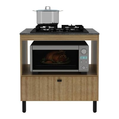 Balcão Cozinha Cooktop 4 Bocas E Forno/micro-ondas Multimóveis Cr20499 Amêndoa/mármore Lunar