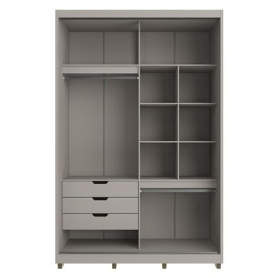 Guarda-roupa Solteiro Com Espelho 2 Portas Correr 3 Gavetas 150cm Multimóveis Cr35399 Cinza