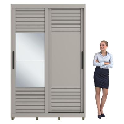 Guarda-roupa Solteiro Com Espelho 2 Portas Correr 3 Gavetas 150cm Multimóveis Cr35399 Cinza