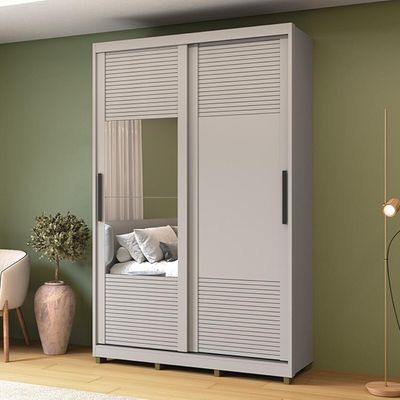 Guarda-roupa Solteiro Com Espelho 2 Portas Correr 3 Gavetas 150cm Multimóveis Cr35399 Cinza