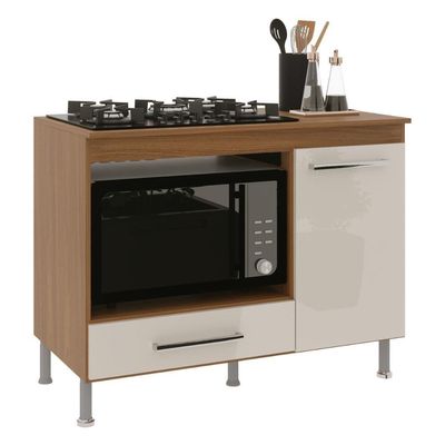Balcão De Cozinha Para Cooktop/forno 105cm Com Tampo 1 Porta Multimóveis Cr20498 Freijó/off White