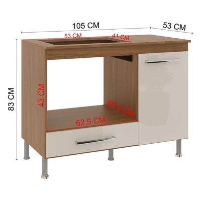Balcão De Cozinha Para Cooktop/forno 105cm Com Tampo 1 Porta Multimóveis Cr20498 Freijó/off White