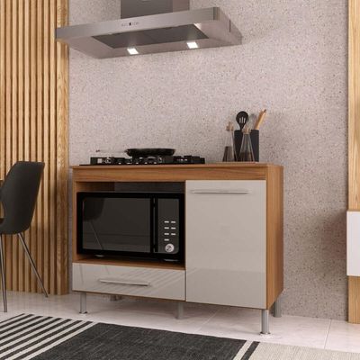 Balcão De Cozinha Para Cooktop/forno 105cm Com Tampo 1 Porta Multimóveis Cr20498 Freijó/off White