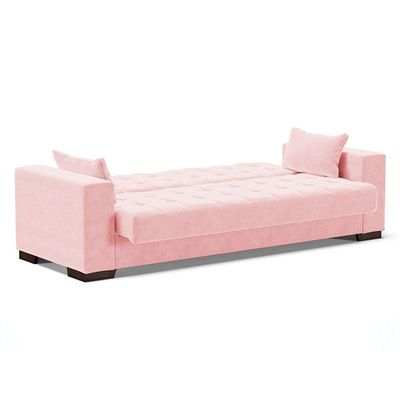 Sofá Cama 02 Lugares Lisboa Pés De Madeira Cor Rosa Bebê