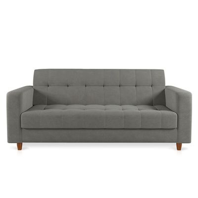Sofá 03 Lugares Arezzo Suede Grafite Pés Chanfrado Castanho