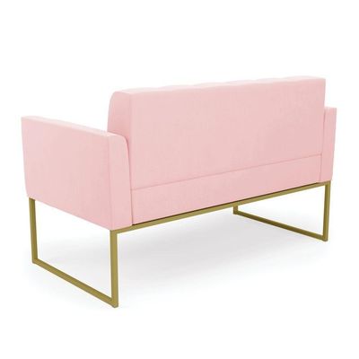Sofá Namoradeira Elisa Suede Rosa Bebê Base Metálica Industrial Dourada - D'rossi