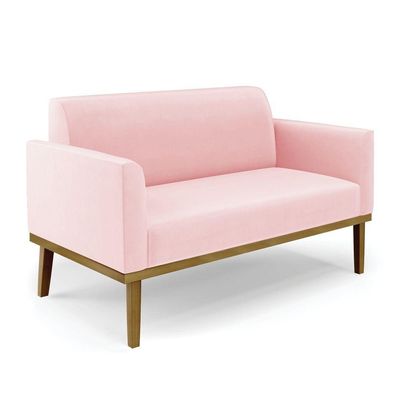 Sofá Namoradeira Base De Madeira Fixa Castanho Marisa Suede D03 - D?rossi Cor Rosa Bebê