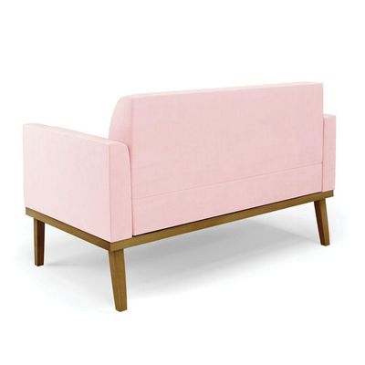 Sofá Namoradeira Base De Madeira Fixa Castanho Marisa Suede D03 - D?rossi Cor Rosa Bebê