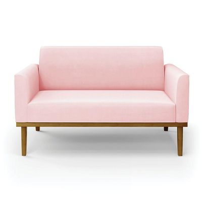 Sofá Namoradeira Base De Madeira Fixa Castanho Marisa Suede D03 - D?rossi Cor Rosa Bebê