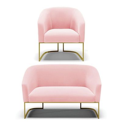 Namoradeira E Poltrona Base Industrial Dourado Stella Suede D03 - D'rossi Cor Rosa Bebê