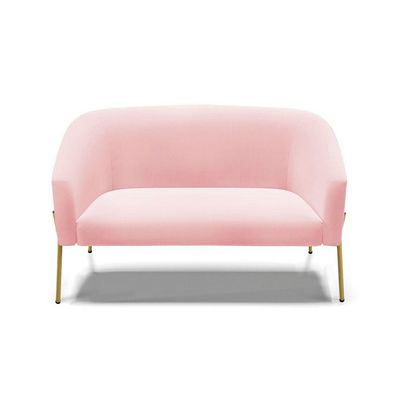 Sofá Namoradeira 2 Lugares Pé De Ferro Dourado Stella Suede D03 - D'rossi Cor Rosa Bebê