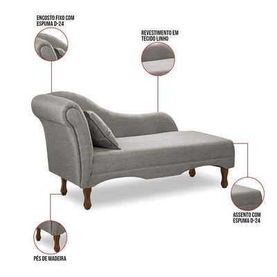 Divã Recamier Pés Retrô Medelin 150cm Linho E03 - D'rossi Cinza