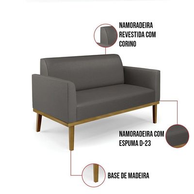 Sofá Namoradeira Base De Madeira Fixa Castanho Marisa Sintético Grafite