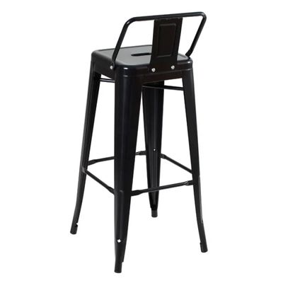 Kit 5 Banquetas Altas Industriais Pretas em Aço com Encosto
