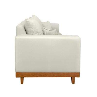 Sofá 3 Lugar Base Reforçada Madeira Tecido Suede + Almofada Bege