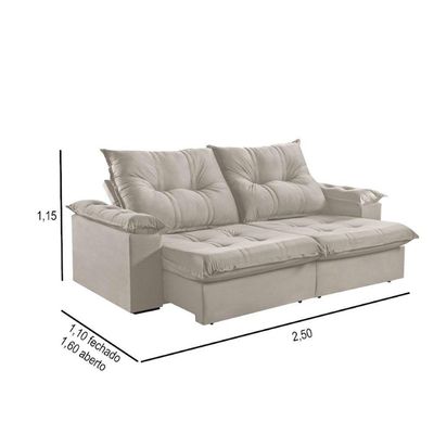 Sofá 4 Lugares Retrátil 250cm Pillow Top Reclinável Creme