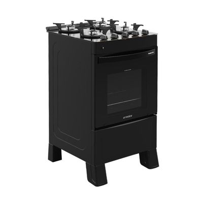 Fogão 4 Bocas A Gás Bivolt Premium Glass Realce Cr228 Preto Preto