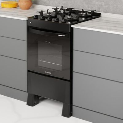 Fogão 4 Bocas A Gás Bivolt Premium Glass Realce Cr228 Preto Preto