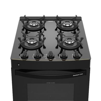 Fogão 4 Bocas A Gás Bivolt Premium Glass Realce Cr228 Preto Preto