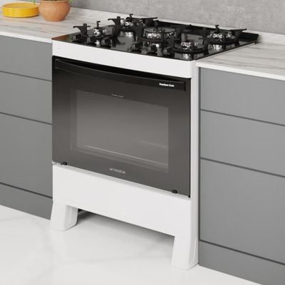 Fogão 5 Bocas A Gás Premium Glass Realce CR230 Branco Bivolt