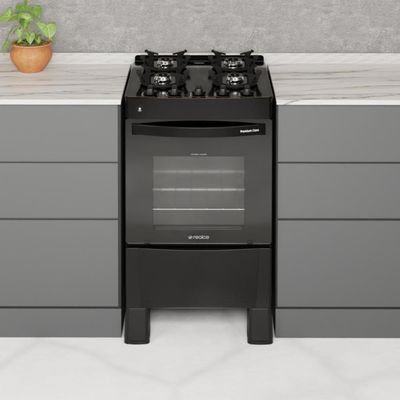 Fogão 4 Bocas A Gás Bivolt Premium Glass Realce Cr228 Preto Preto