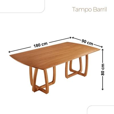 Mesa Para Sala De Jantar Flora 180cm Tampo Barril Laminado Cinamomo Imbuia