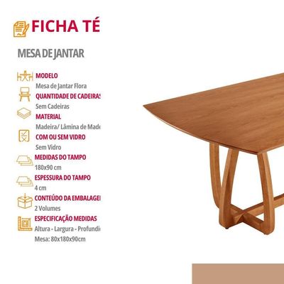 Mesa Para Sala De Jantar Flora 180cm Tampo Barril Laminado Cinamomo Imbuia