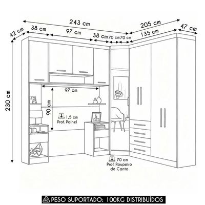 Guarda Roupa Solteiro Modulado Cp01 Taiga Branco/cinnamon L01 - Mpozenato