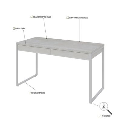 Mesa Office 135x60x75cm C-02 Gavetas Kuadra Snow - Est.branca