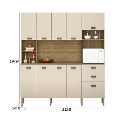 Armário de Cozinha Compacta Toronto 10 Portas 2 Gavetas MDF Freijó Vanilla