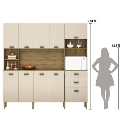 Armário de Cozinha Compacta Toronto 10 Portas 2 Gavetas MDF Freijó Vanilla