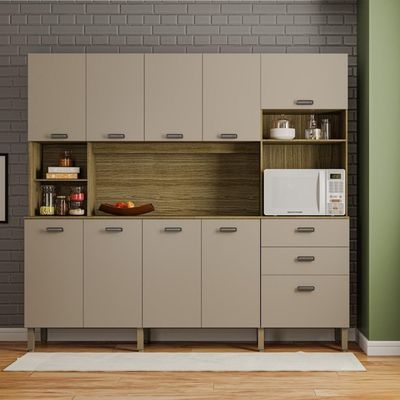 Armário de Cozinha Compacta Toronto 10 Portas 2 Gavetas MDF Freijó Vanilla