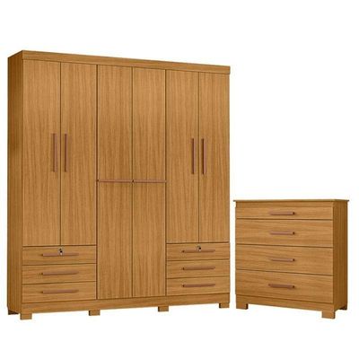 Cômoda 4 Gavetas New E Guarda Roupa Casal Londres Carvalho Americano Tx -incorplac