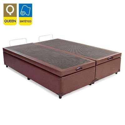 Cama Box Baú Queen Bipartido Sintético Mega Cama Marrom 158x198x45cm
