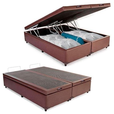 Cama Box Baú Queen Bipartido Sintético Mega Cama Marrom 158x198x45cm