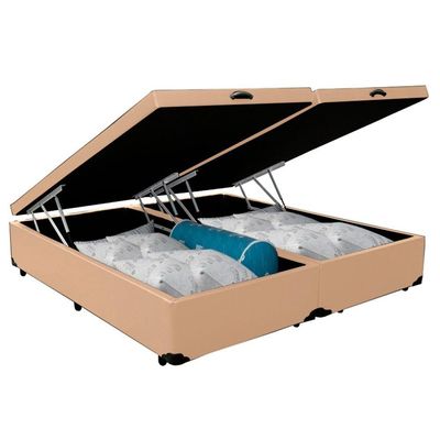 Cama Box Baú Queen Bipartido Sintético Mega Cama Bege 158x198x45cm