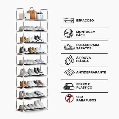 Sapateira Vertical Giga Com 9 Prateleiras Estrutura Em Aço – Organizador Para Até 27 Pares De Sapatos