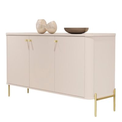 Buffet Aparador Para Sala De Estar 3 Portas Pés Em Aço - Off White Dourado Off White Dourado
