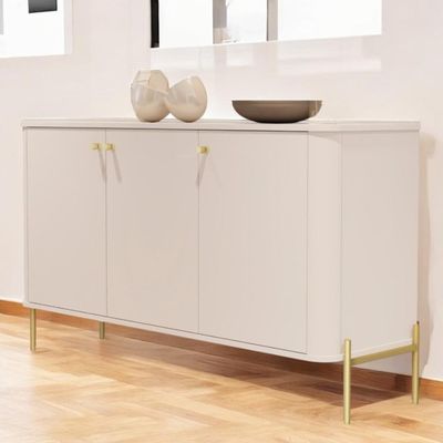 Buffet Aparador Para Sala De Estar 3 Portas Pés Em Aço - Off White Dourado Off White Dourado