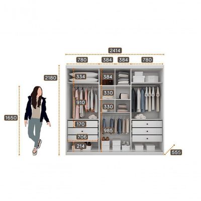 Guarda Roupa Casal Com Espelho 3 Portas 6 Gavetas - Palazzo-branco - Móveis Horizonte
