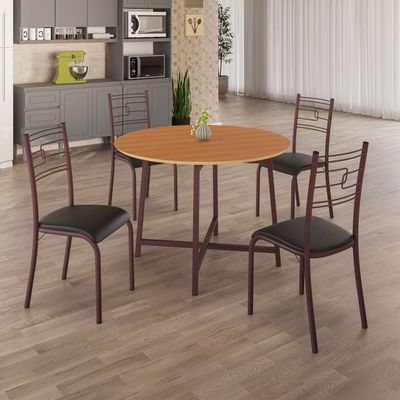 Conjunto Sala De Jantar Ella 90cm 4 Cad Marrom C- Preto