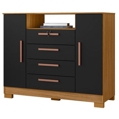 Cômoda Madri 4 Gavetas 2 Portas Carvalho Americano Preto - Incorplac