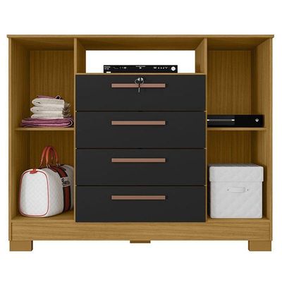 Cômoda Madri 4 Gavetas 2 Portas Carvalho Americano Preto - Incorplac