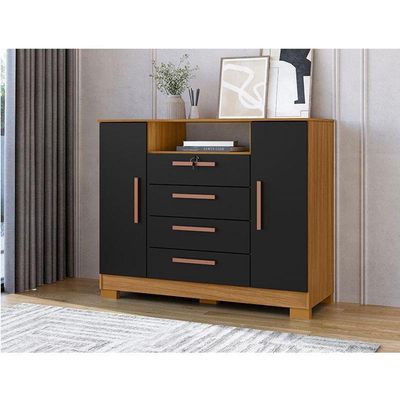Cômoda Madri 4 Gavetas 2 Portas Carvalho Americano Preto - Incorplac