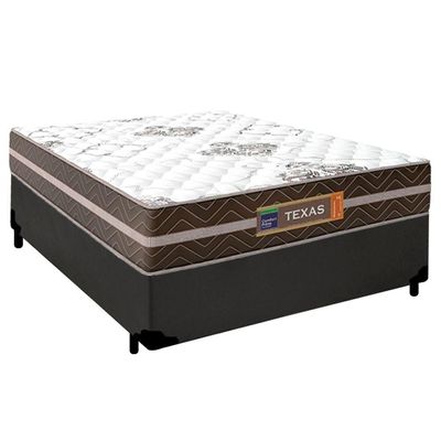 Cama Box Casal Sintético + Colchão Molas Ensacadas Texas Prime Colchões 138cm Cinza - Suporta Até 120 Kg Por Pessoa