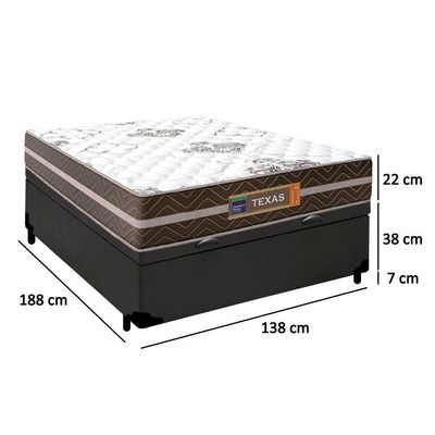 Cama Box Casal Sintético + Colchão Molas Ensacadas Texas Prime Colchões 138cm Cinza - Suporta Até 120 Kg Por Pessoa