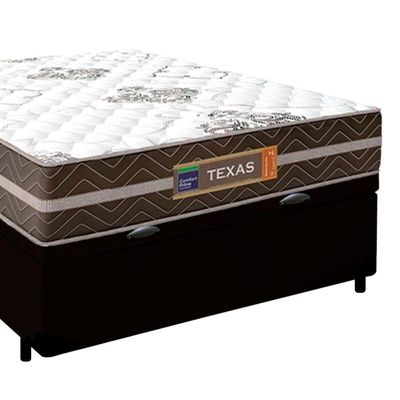 Cama Box Baú Casal Sintético + Colchão Molas Ensacadas Texas Prime Colchões 138cm Preto - Suporta Até 120 Kg Por Pessoa